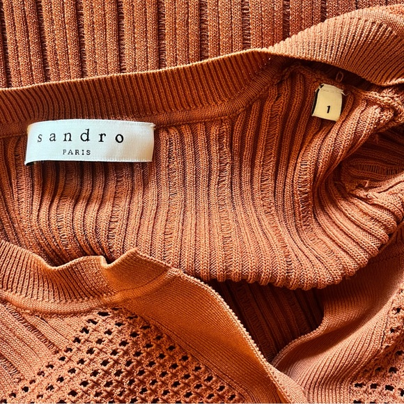 Sandro 3/4 Sleeve Ribbed V Neck Burnt Orange Sweater Size 1 (US Small) - Picture 13 of 16
